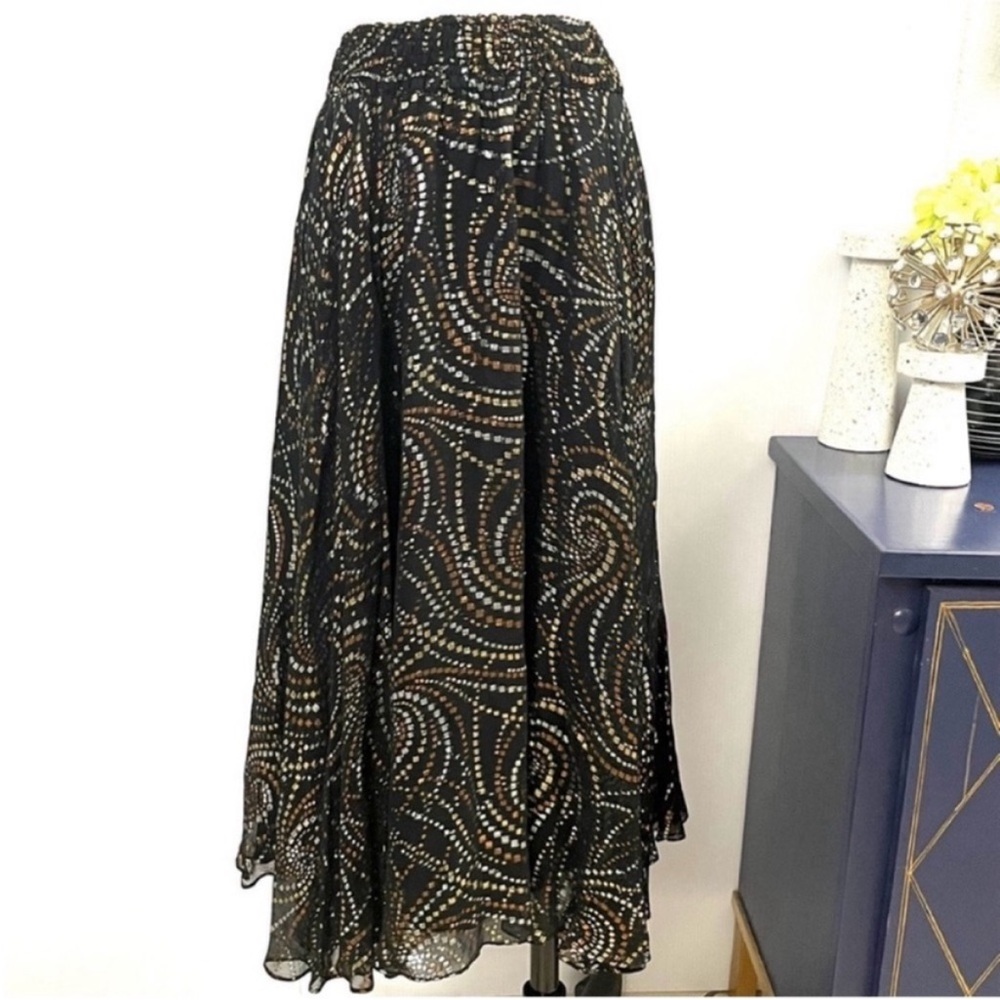 DIANE FREIS Black/Gold Patterned Flowing Maxi Skirt Size 2X